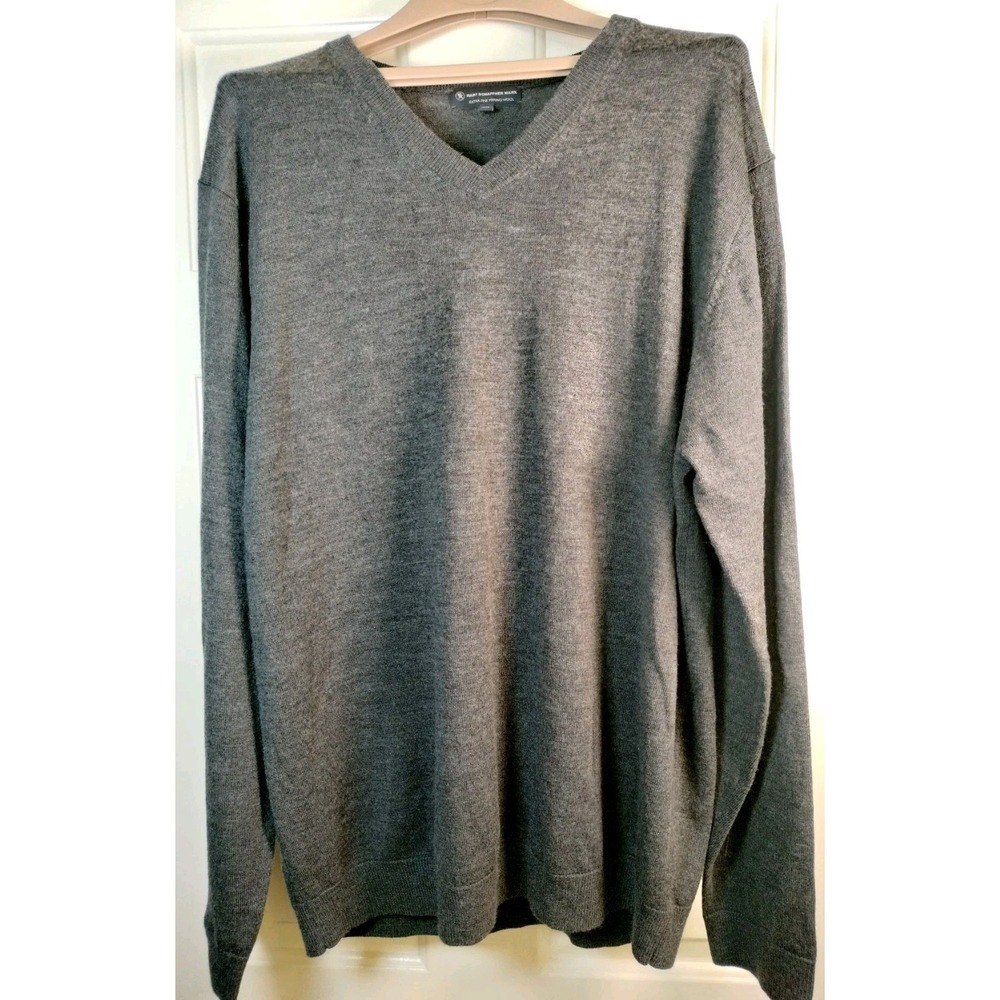Hart Schaffner Marx Men XLT Grey Merino Wool V-Neck Sweater Quiet Luxury Classic